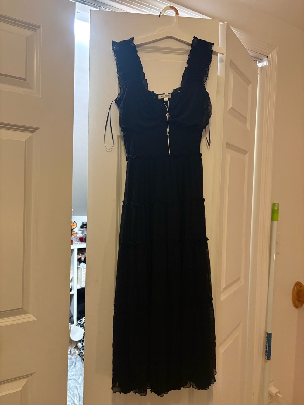 Max Studio Black Tiered Maxi Dress with Ruffle Straps